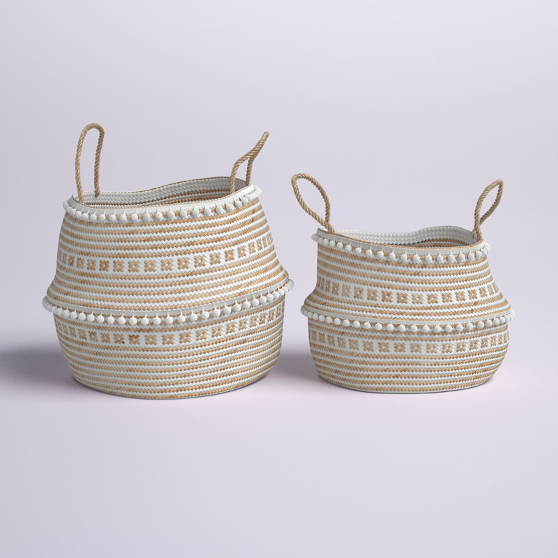 Seagrass Handmade Patterned Decorative and Functional Storage Basket with Handles