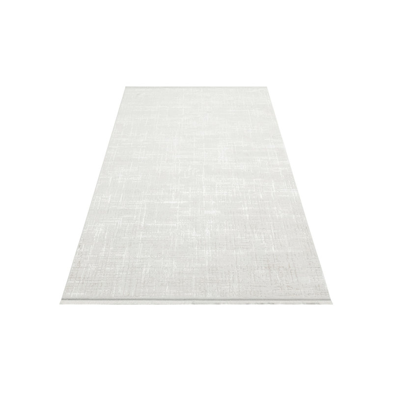 Tapis blanc en polyester tissé à la machine Malkin, Rectangle 6 pi 7 po x 9 pi 6 po