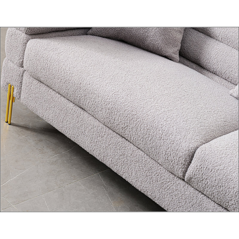 Canapé rembourré luxueux et confortable avec pieds et coussins dorés, Gris