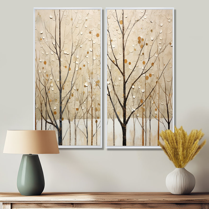 Harmonous arbre beige art II - grands arbres, art mural, H 40 po x l 40 po, Reproduction encadrée sans passe-partout, Blanc