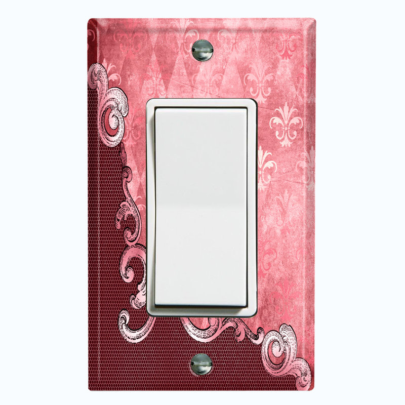 Plaque murale blanche à damas rouge et rose
