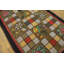 Small Scatter Size Antique Geometric Checkered Floral Pattern American Hooked Folk Art Rug