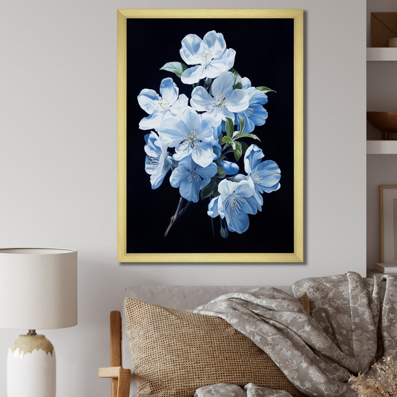 Apple Blossom Monochromatic Elegance I - Floral Wall Decor, H 32 po x l 16 po x P 1 po, Cadre doré à une seule photo