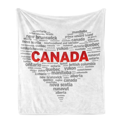 Ambesonne Canada Fleece Throw Blanket Canadian Regions Calligraphy Dimgray Vermilion White