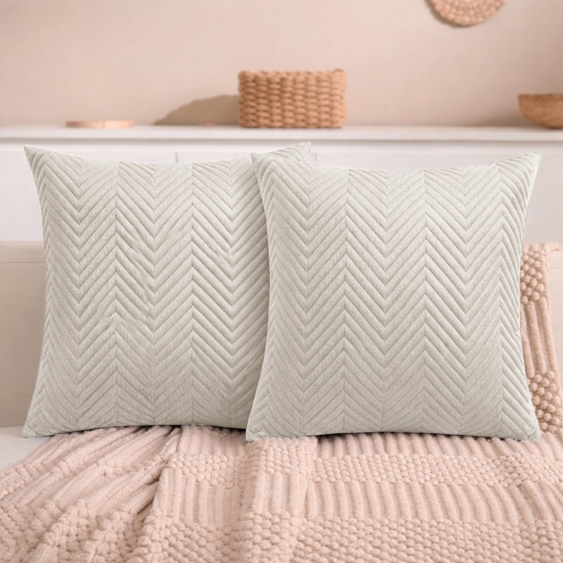 Aspire Homeware Embossed Square Velvet Cushion Cover, Beige, Pack of 2