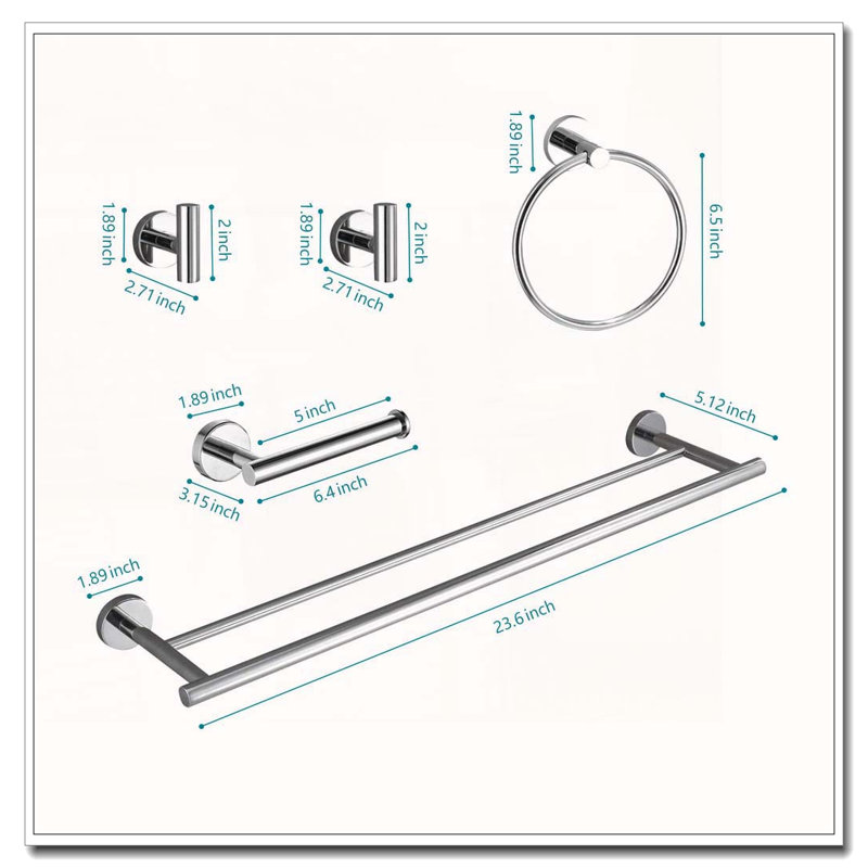 5-Piece Wall-Mounted Towel Rack Set with Hidden Screw Holes & Rust-Resistant Finish, Chrome