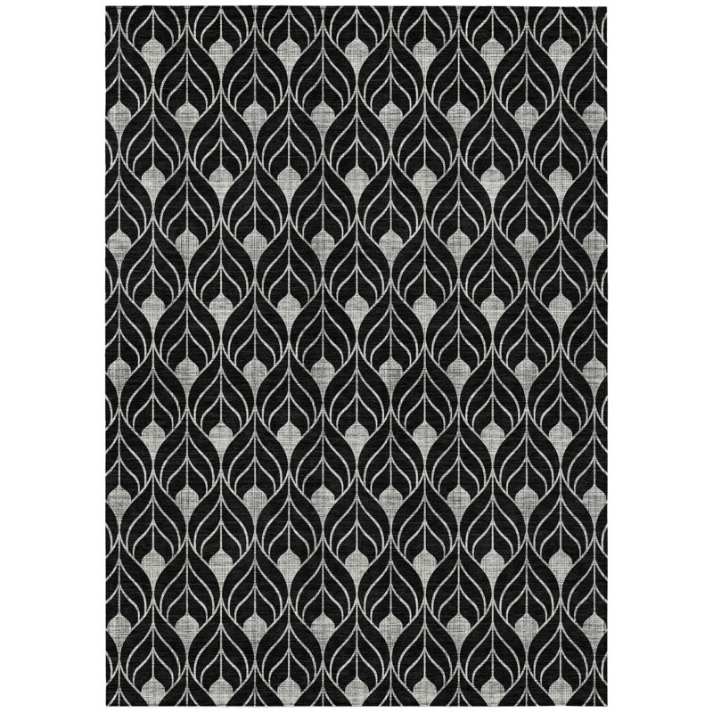 Tapis intérieur / extérieur géométrique noir lavable 5 pi x 8 pi