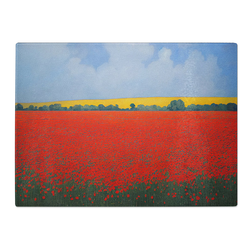 Lush Poppy Field Flowers  Glass Chopping Board
