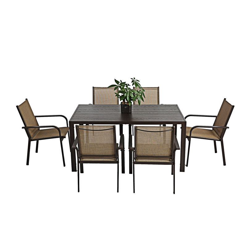 Ensemble 7 pièces de table de patio et 6 chaises PVC-coated polyester