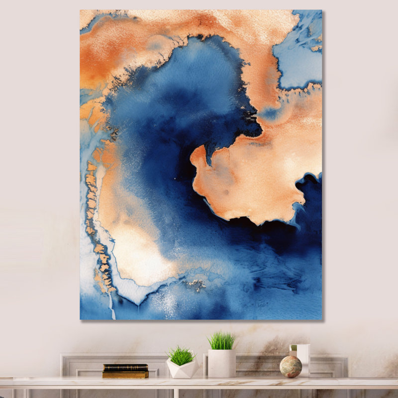 Nuage de marbre bleu et beige I - impression, H 44 po x l 34 po x P 1,5 po, Toile tendue