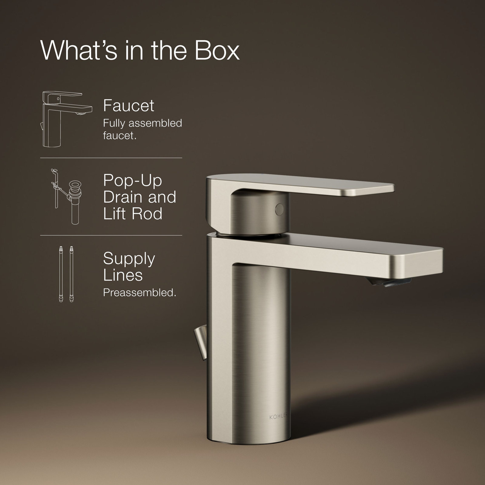 Parallel Single Hole Bathroom Faucet with Drain Assembly, Vibrant Brushed Nickel