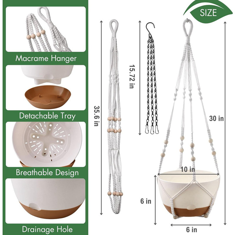 10 Inch Hanging Planters For Indoor Plants,set Of 2 Hanging Pots For Plants With Self-watering, Outdoor Hanging Plant Pot With Drainage And 2 Kinds Of Hanging Baskets Hangers For Home Decor And Garden