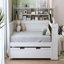 Lit de jour simple en bois avec tablettes de rangement, lit multifonctionnel avec lit gigogne simple et bureau d'étude, blanc antique-479271921-479271920