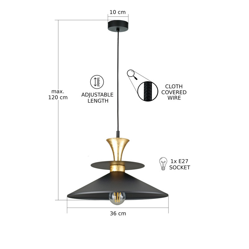 1 - Light Matte Black Dome Pendant, Gold/Black