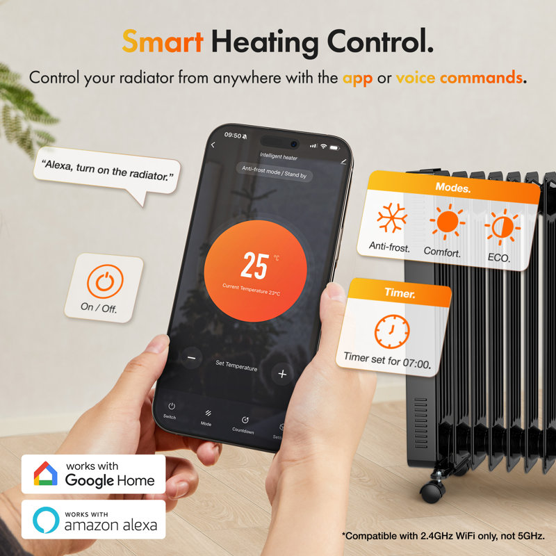 VonHaus 2500W 8500 BTU Electric Radiator Space Heater with Adjustable Thermostat and with Digital Display