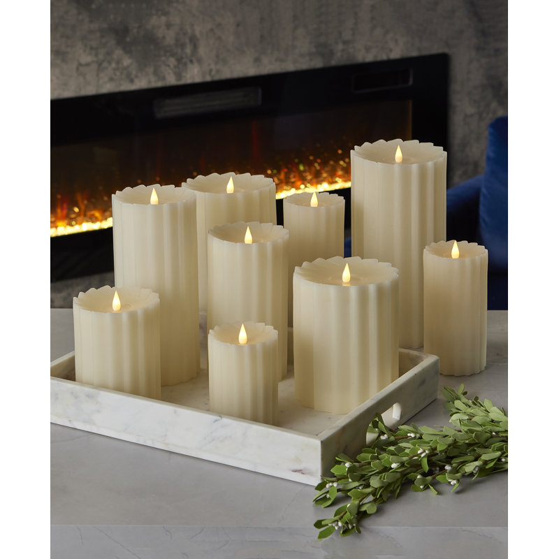 Sutton Real Wax Flickering Flameless Battery Powered LED Pillar Candle, Ivory, 6" H x 4.25" W x 4.25" D
