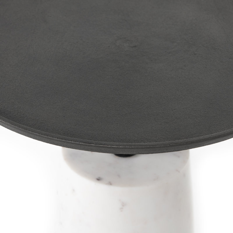 End Table, White Marble, Hammered Gray