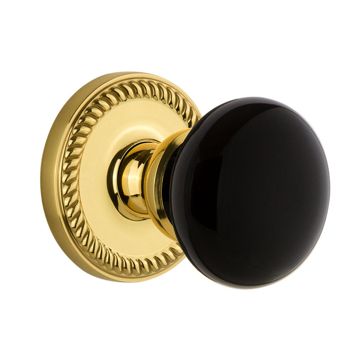 Rosette Grandeur Newport avec bouton de porte Coventry, 2-3/4", Laiton poli