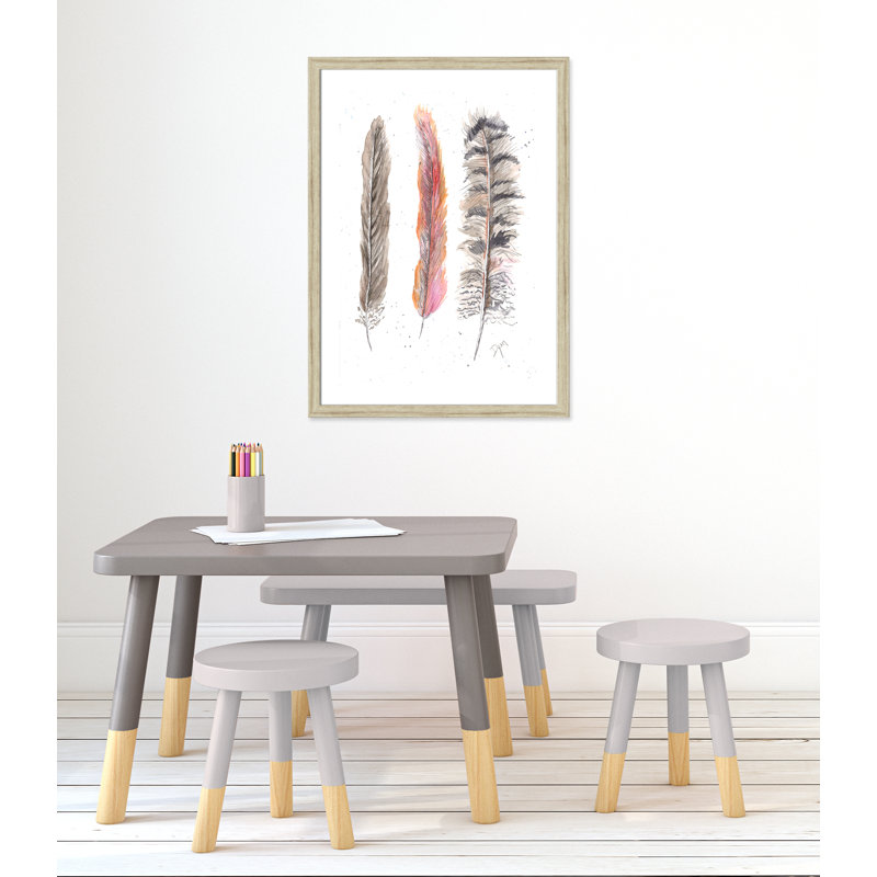 Art juvénile, plumes de plumes II, H 36,5 po x l 26,5 po x P 0,6 po, Encadrement beige