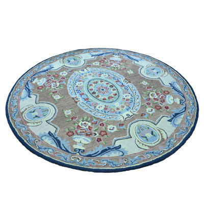 Gwylan Hand Tufted Wool Eco-Friendly Area Rugs - Round, Light Brown Color, Oriental Design, High Pile Thick Handmade Anti Skid Area Rugs for Living Room, Bed Room