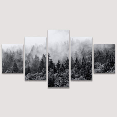 " SIGNLEADER Large Canvas Wall Art Print Misty Forests Of Evergreen Coniferous Trees In An Ethereal Landscape For Living Room Bedroom Office " 5 - Pieces