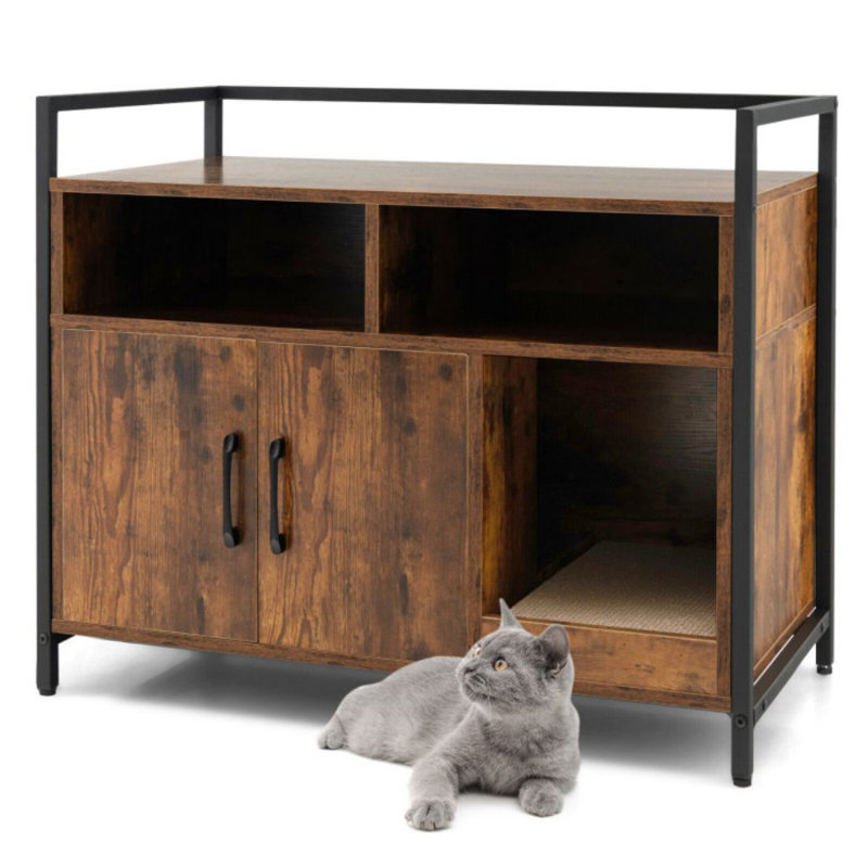 Edgware Large Litter Box Enclosure Cat Wooden Storage Cabinet With 2 Doors, Coffee