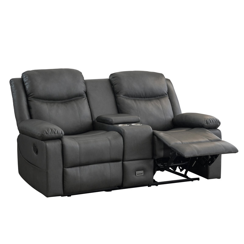 Ambert 70'' Faux Leather Manual Reclining Loveseat with Console Recliner with Heat and Massage - Easy Assembly