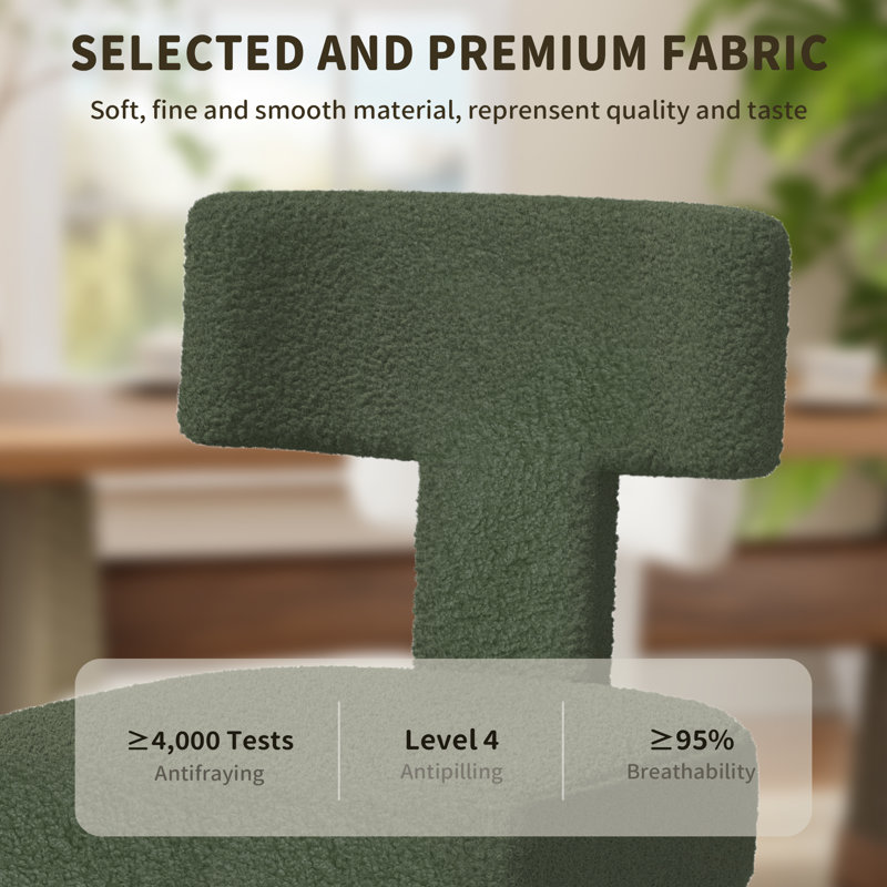 Modern T-Backrest Lambswool Fabric Upholstered Dining Chairs (Set of 2), Green