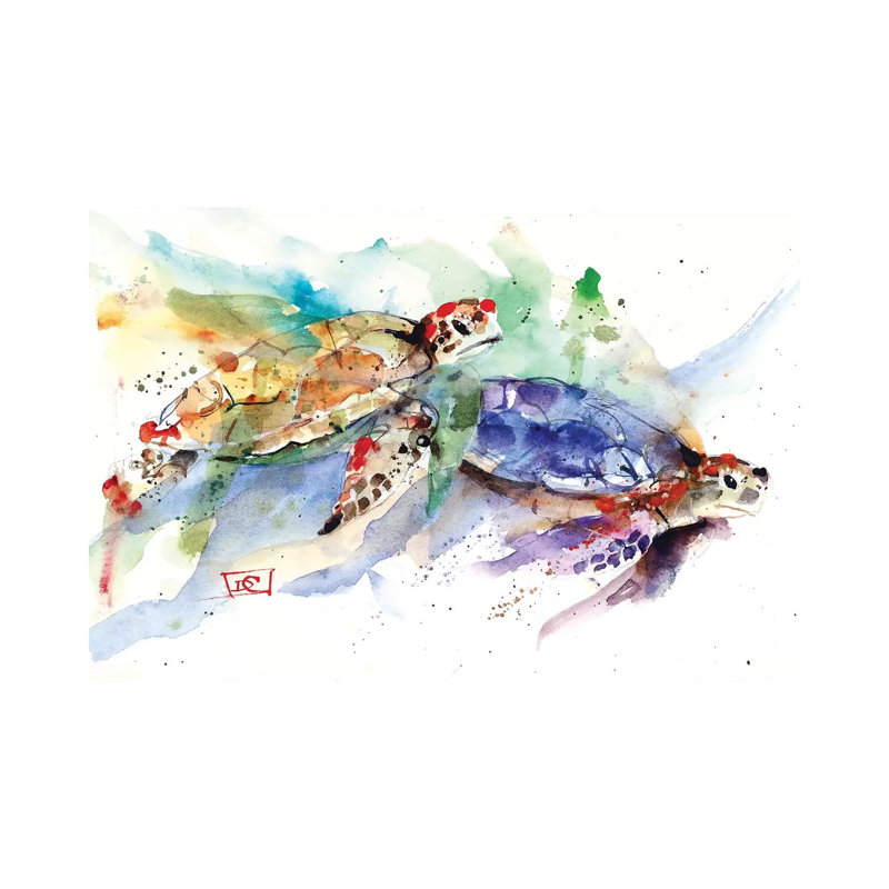 Sea Turtles by Dean Crouser - Painting on Canvas, 30.48 cm H x 45.72 cm W, Wrapped Canvas