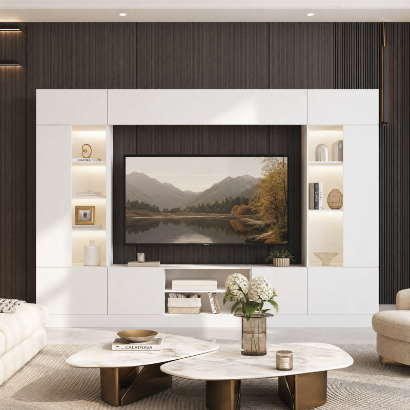 114.2" W Lighted Entertainment Center for TVs up to 75", White