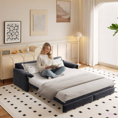 66" Pull Out Sofa Bed, 3-in-1 Convertible Sleeper Sofa with Side Storage, Multi-Functional Velvet Loveseat Bed for Living Room