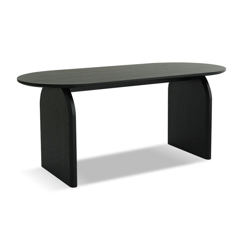 Table de salle à manger ovale en bois manufacturé, H 29,53 po x L 70,87 po x l 31,5 po, Noir, noir, noir, noir