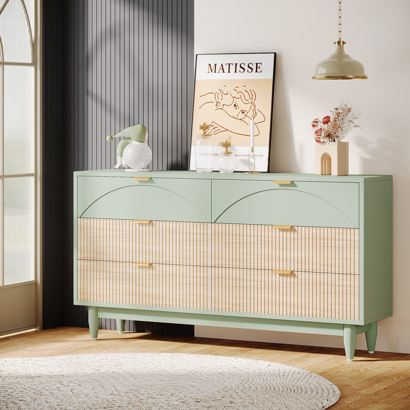 Commode décorative 6 tiroirs Isidro, Vert menthe