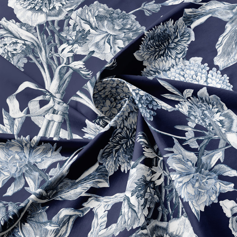 Alexandria Indigo Cotton Pinch Pleat Drapery Panel Set of 2, 20" W x 108" L