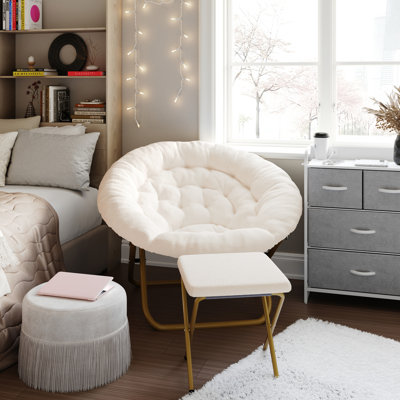 Oversize Portable Faux Fur Folding Saucer Moon Chair with Folding Ottoman