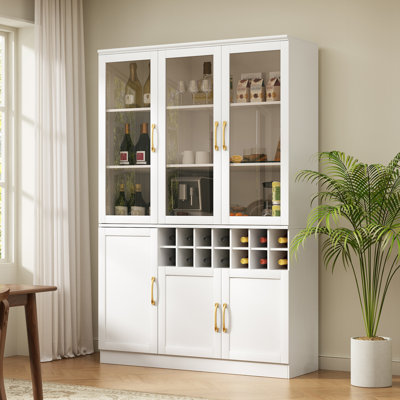 Meuble-bar à vin moderne de 180 cm de haut avec portes vitrées et casier à bouteilles amovible, meuble bar à café
