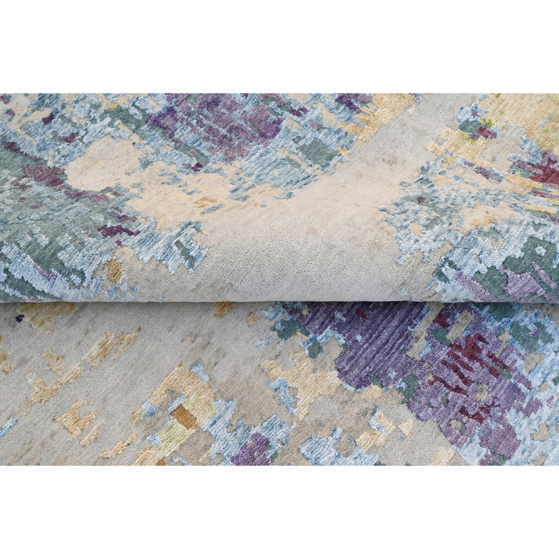 Hand Knotted Abstract Area Rug in Blue/Red/Gray, Rectangle 9' x 12'