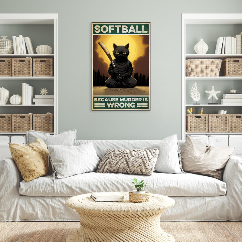 Black Cat Softball sur impression sur toile, H 14 po x l 11 po x P 1,25 po