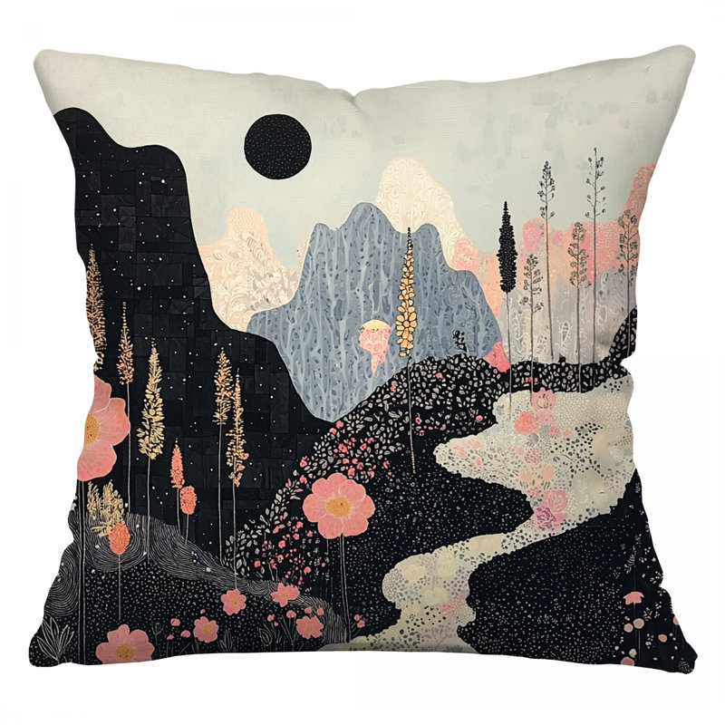 Coussin fantaisie paysage, sergé de coton paysage, Carré 14 po