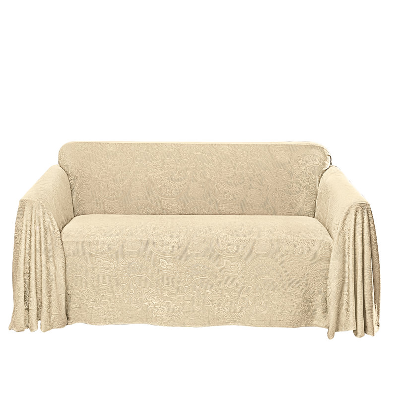 Housse pour canapé à coussins carrés/rectangulaires, Polyester / coton beige, H 70 po x l 114 po x P 0,12 po