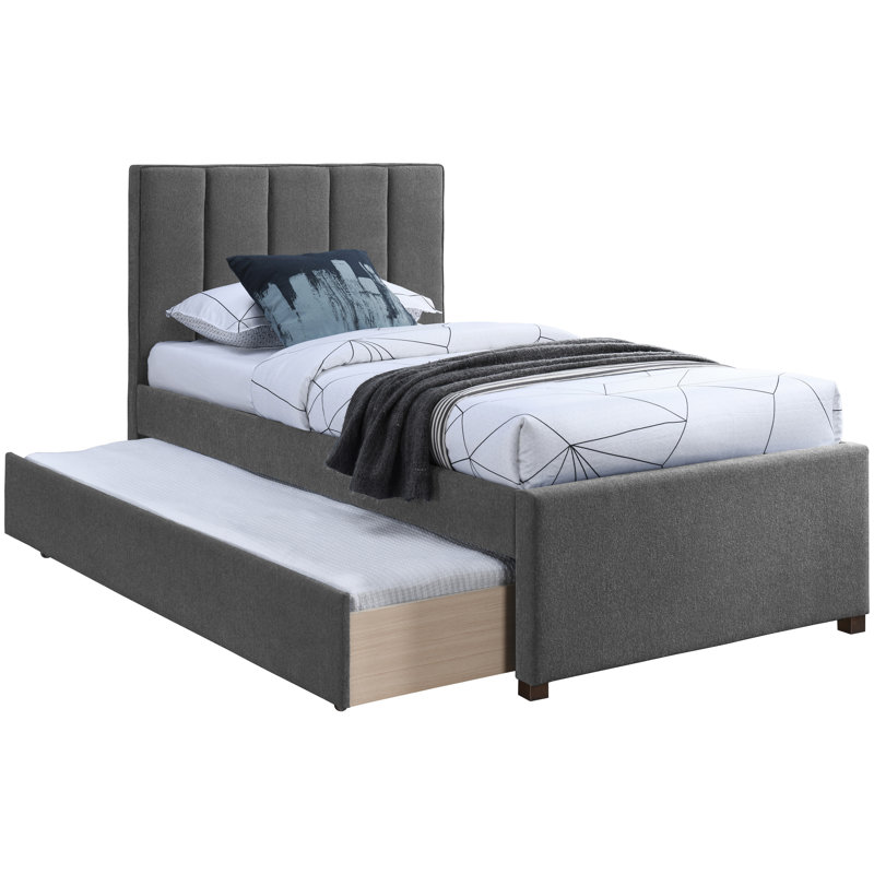 Harper Sav Twin Tufted Platform Bed, Grey Linen Textured Fabric