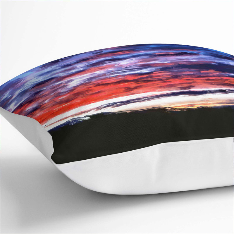 Fire Sky Above the Mountain in Abstract Cushion with Filling, 40cm H x 40cm W x 15cm D, White