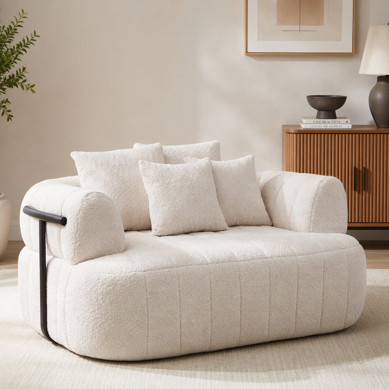 Upholstered 64 " Boucle Sofa, Beige bouclé