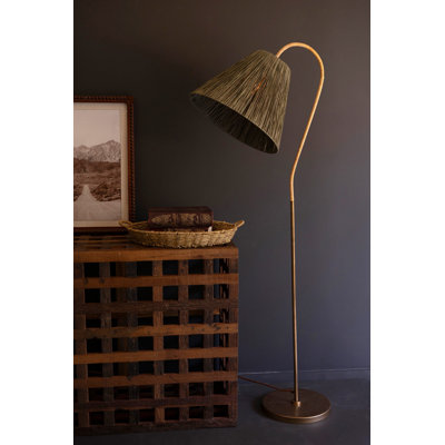  Rattan Wrapped Floor Lamp with Raffia Shade Decorative Accent Lighting for Living Room Multi Colour Finish
