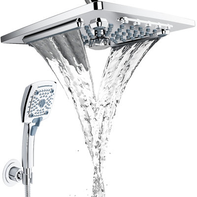 Système de pomme de douche Rainfall avec douchette combinée, pomme de douche 10 po avec 5 modes de jet, boyau d'arrosage de 59 po, chrome