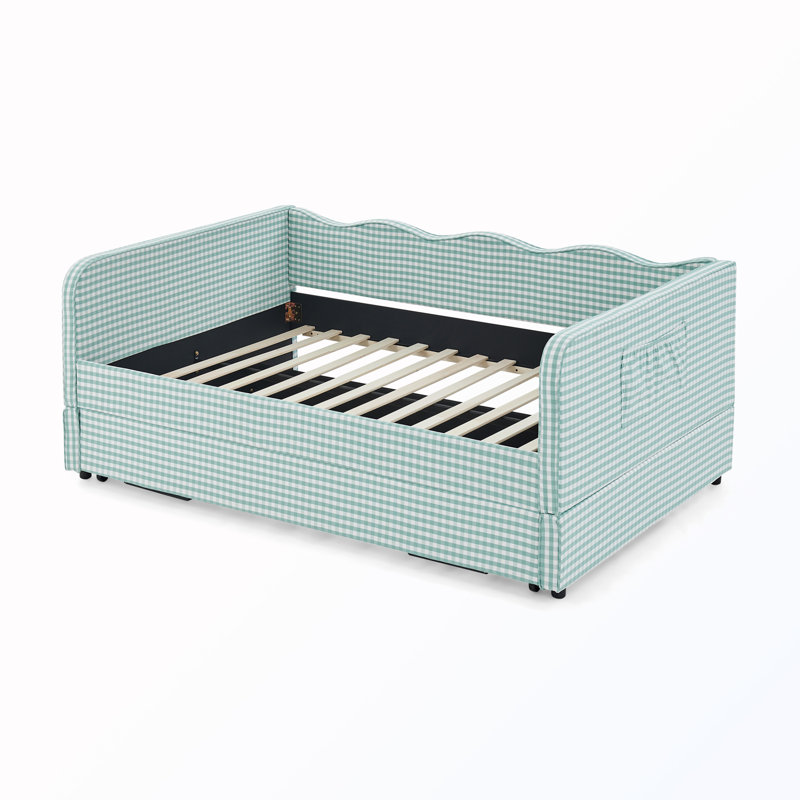Full‑Size Upholstered Daybed With Pull‑Out Trundle & Side Pockets, Full/Double, Dark Blue