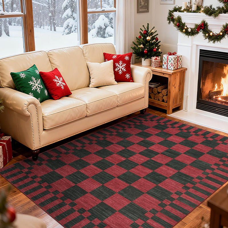 Checkered Rug for Living Room Washable Bedroom Rugs Non Slip Back Modern Classic Area Rug for Kids Boys Bedroom Home Decor Carpet for Dining Room Office
