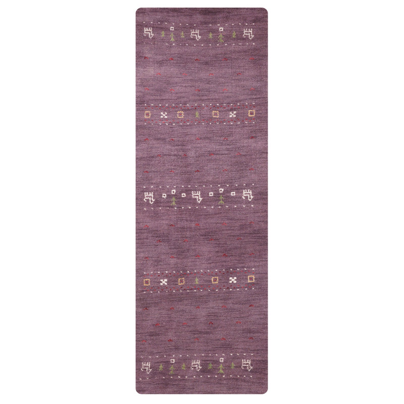 Maggiemae Hand Knotted Loom Wool Eco-Friendly Area Rugs - Runner, Purple Color, Contemporary Modern Design, High Pile Thick Handmade Anti Skid Area Rugs for Living Room, Bed Room