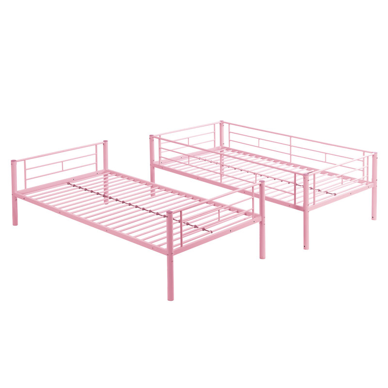 Pink Twin Over Metal Bunk Bed - Modern Bedroom Saving Space Selection, Strong Construction For Durability, Stable & Quiet Sleeping Environment, Noise- With Secure Staircase, Easy To Assemble Supplied
