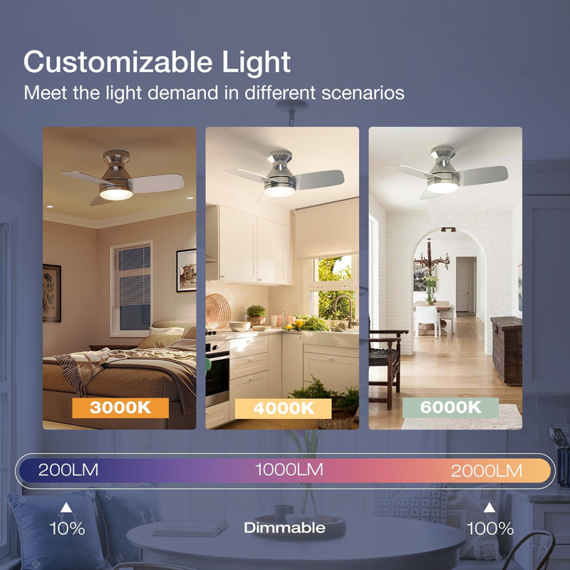 30 inch Low Profile Ceiling Fan with Light and Remote Control, Nickel